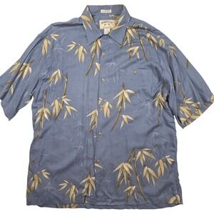 VTG Bamboo Cay Mens Blue Bamboo Print Short Sleeve Hawiian Resort Shirt Rayon XL